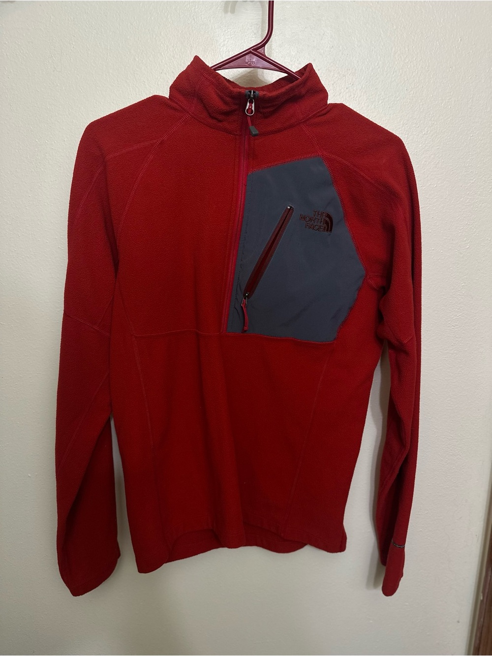 The North Face Red Zip-Up Fleece with Charcoal Chest Pocket